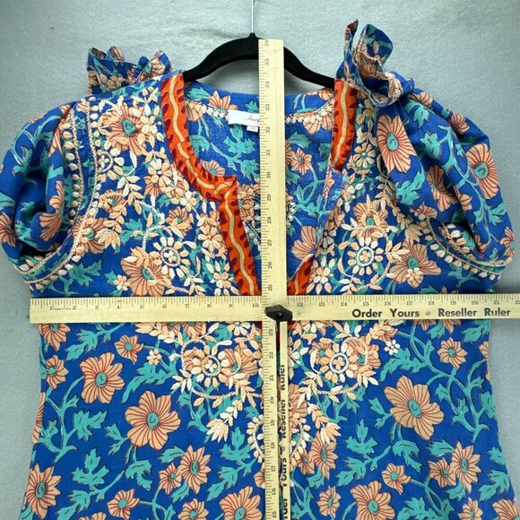 Amaya Textiles Top‎ Womens 42 M/L Blue Pullover Floral Embroidered Thin Cotton - Picture 10 of 15